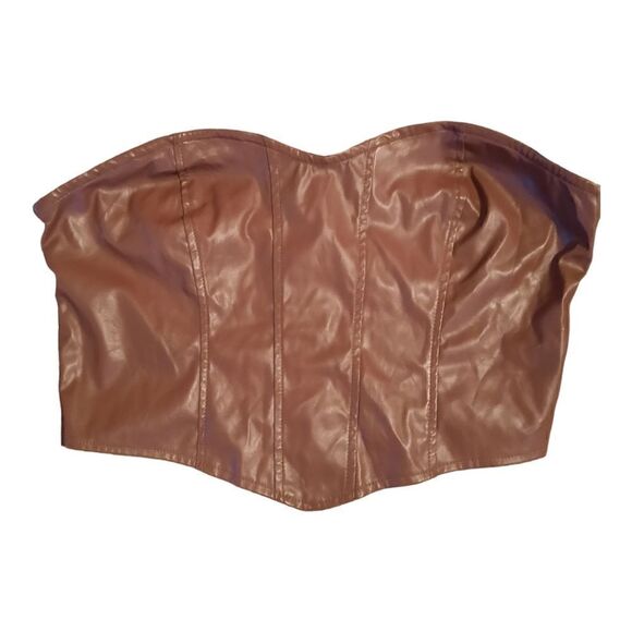 SHEIN Zip Back Bandana Hem PU Leather Tube Top - Picture 1 of 4